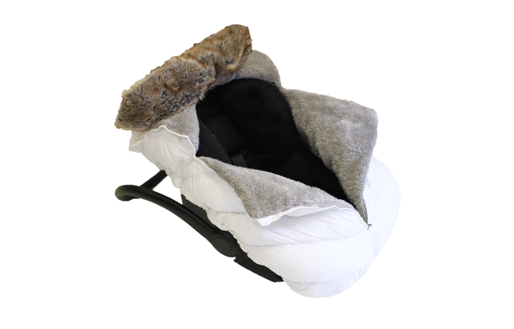 7 A.M. Car Seat Cover - Cocoon In White Faux Fur 0-12 Months