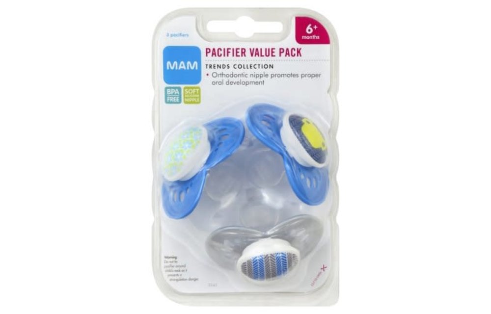 Mam Trends Silicone Pacifier 3-Pack (Assorted) - 6 + Months