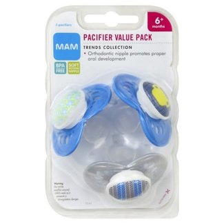 Mam Mam Trends Silicone Pacifier 3-Pack (Assorted) - 6 + Months