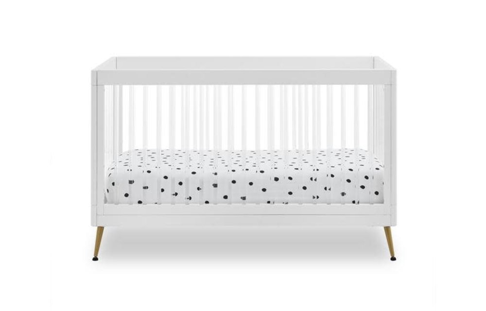Delta Sloane 3-in-1 Acrylic Crib with Toddler Guard Rail In White With Melted Bronze