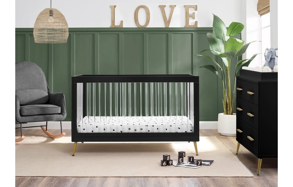 Delta Sloane 3-in-1 Acrylic Crib with Toddler Guard Rail In Black With Melted Bronze