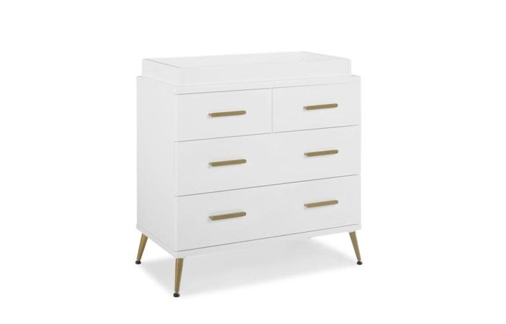 Delta Sloane 4 Drawer Dresser with Changing Top In White With Melted Bronze