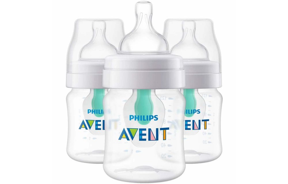 Philips AVENT SCF400/34 Anti-Colic Bottle with Insert 4oz 3pk, Clear