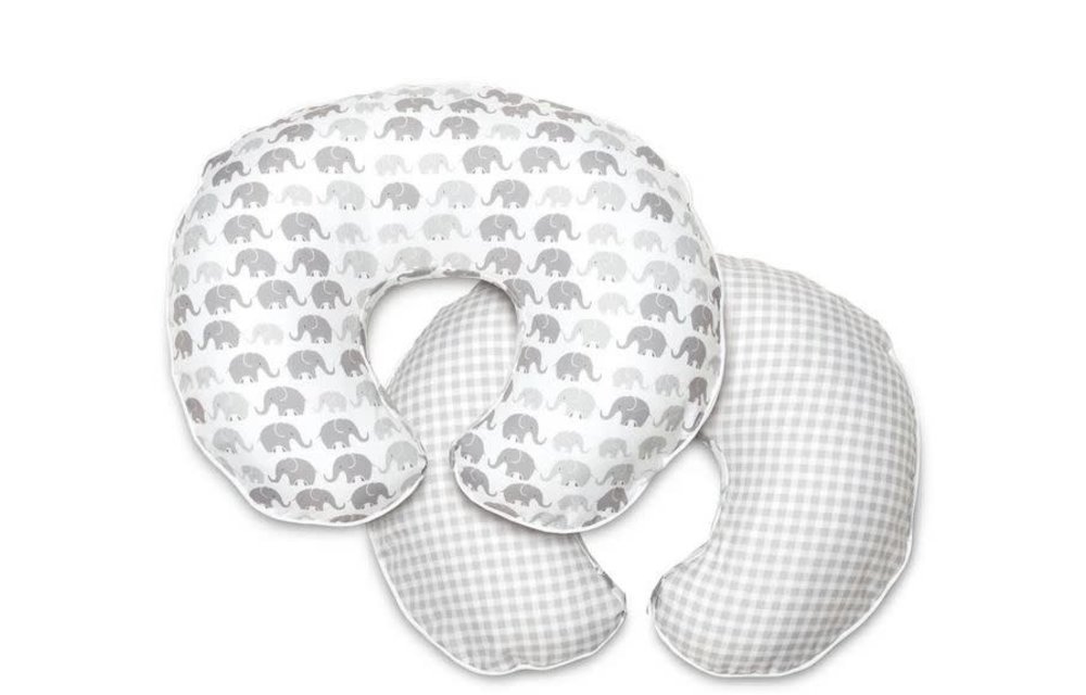 Boppy Bare Naked Pillow With Premium Slip Cover In Gray Elephants Plaid