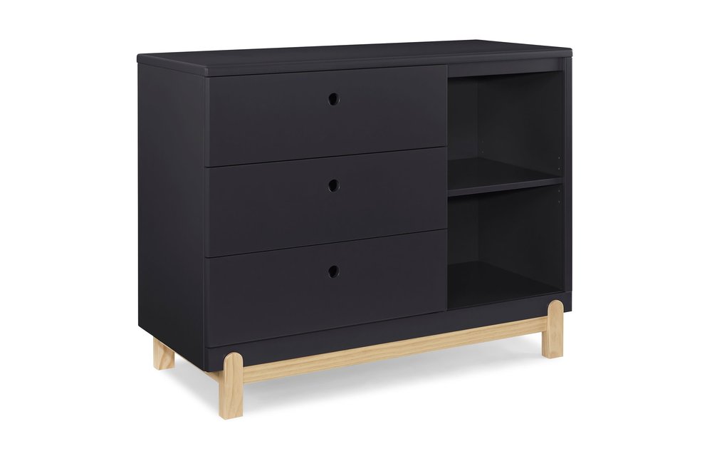 Delta Poppy 3 Drawer Dresser with Shelf In Black With Natural