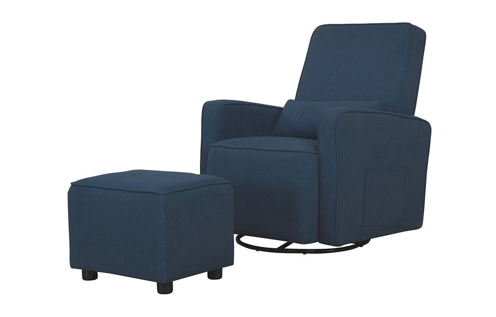 Evolur Baby Holland Upholstered Swivel Glider and Ottoman In Navy