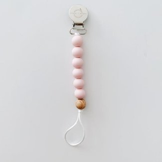 Sugar & Maple Sugar And Maple Pacifier + Teether Clip- Silicone with 1 Beechwood Bead - Blush