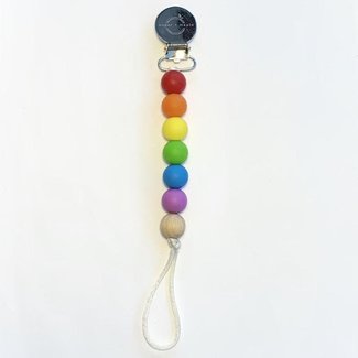 Sugar & Maple Sugar And Maple Pacifier + Teether Clip- Silicone with 1 Beechwood Bead - Rainbow Primary