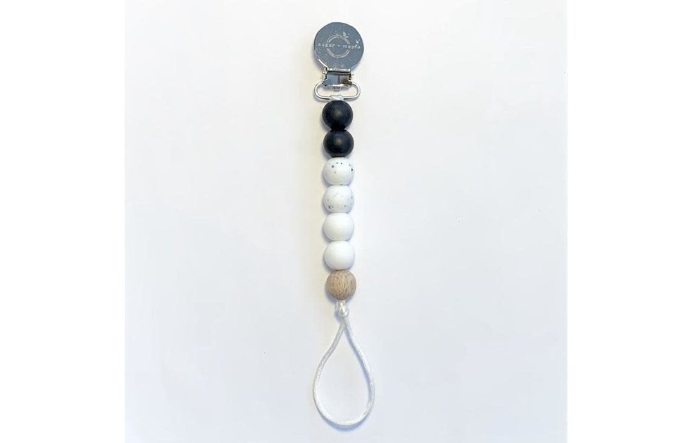 Sugar And Maple Pacifier + Teether Clip- Silicone with 1 Black, Granite, White