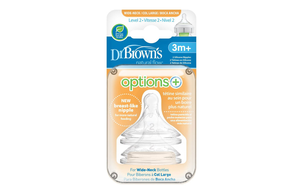 Dr. Brown's Level 2 Natural Silicone Nipple, Wide-Neck 2-Pack