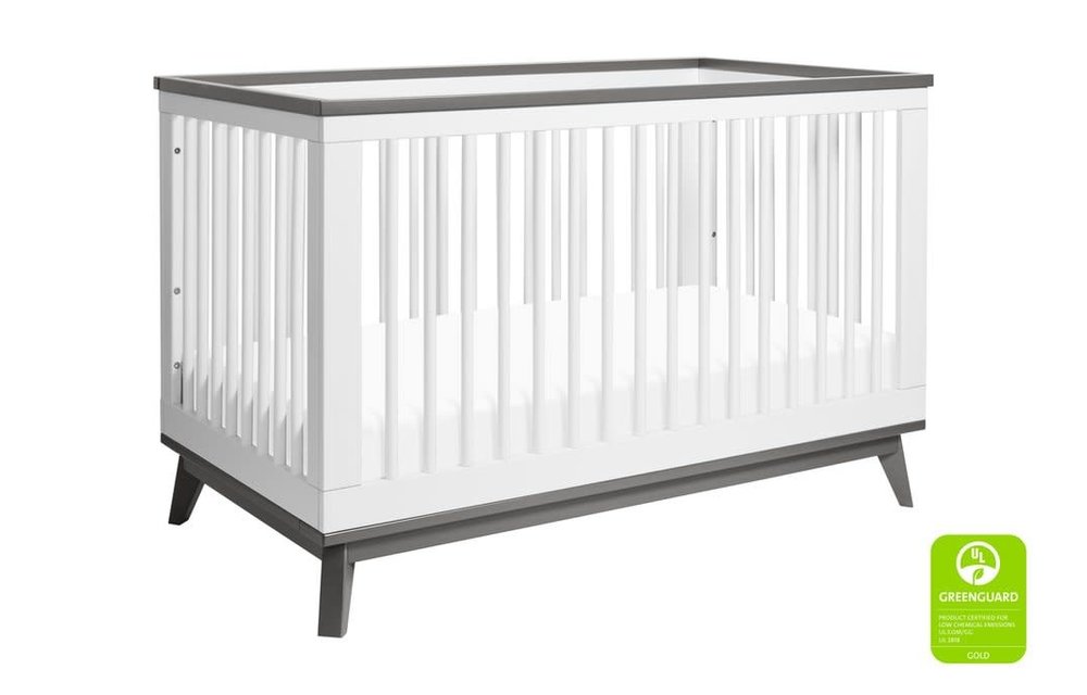 Baby Letto Scoot 3 In 1 Convertible Crib With Toddler Rail In White With Slate