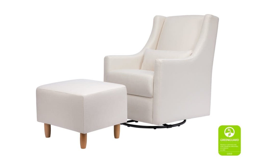 Baby Letto Toco Swivel Glider and Ottoman in Performance Cream Eco-Weave with Natural Feet