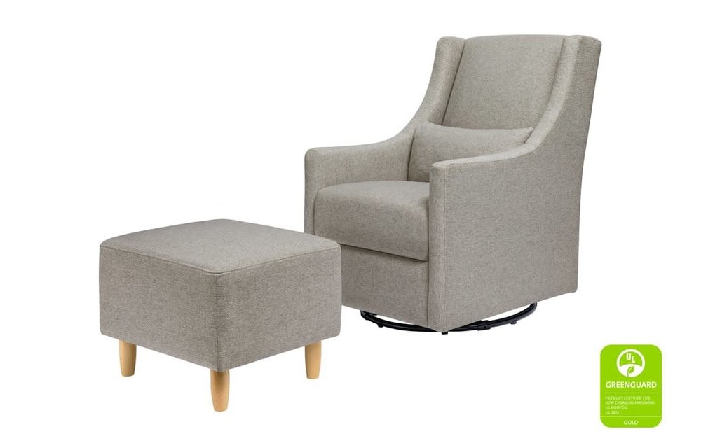 Baby Letto Toco Swivel Glider and Ottoman in Performance Grey Eco-Weave with Natural Feet