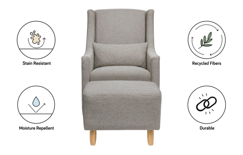 Baby Letto Toco Swivel Glider and Ottoman in Performance Grey Eco-Weave with Natural Feet