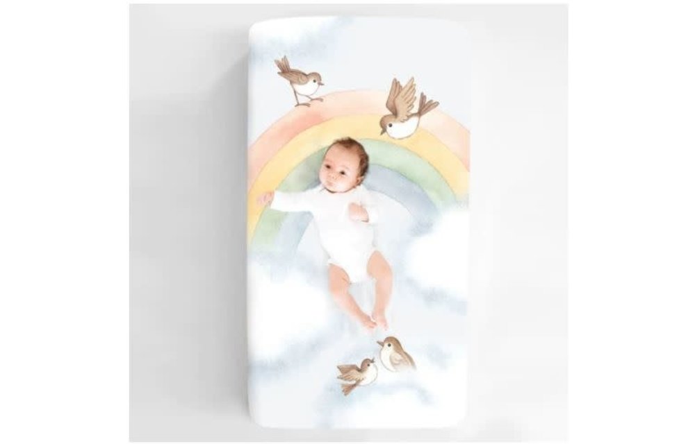 Rookie Humans Fitted Crib Sheet In Rainbow & Birds