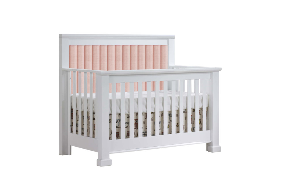 Natart Taylor 5 In 1 Crib In White With Channel Tufted In Upholstered Headboard In Blush
