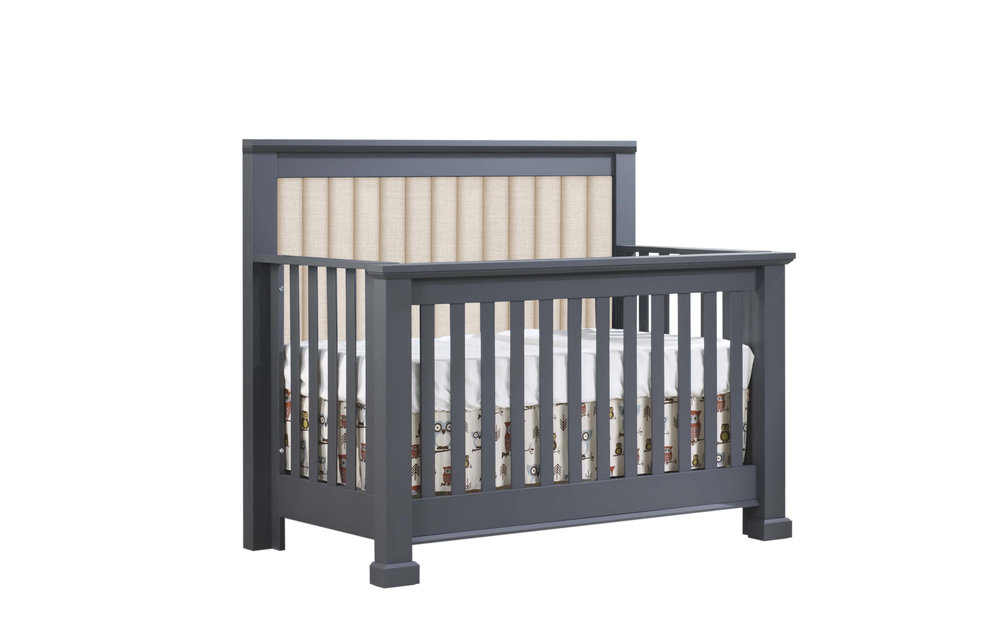 Natart Taylor 5 In 1 Crib In Graphite With Channel Tufted In Upholstered Headboard In Talc