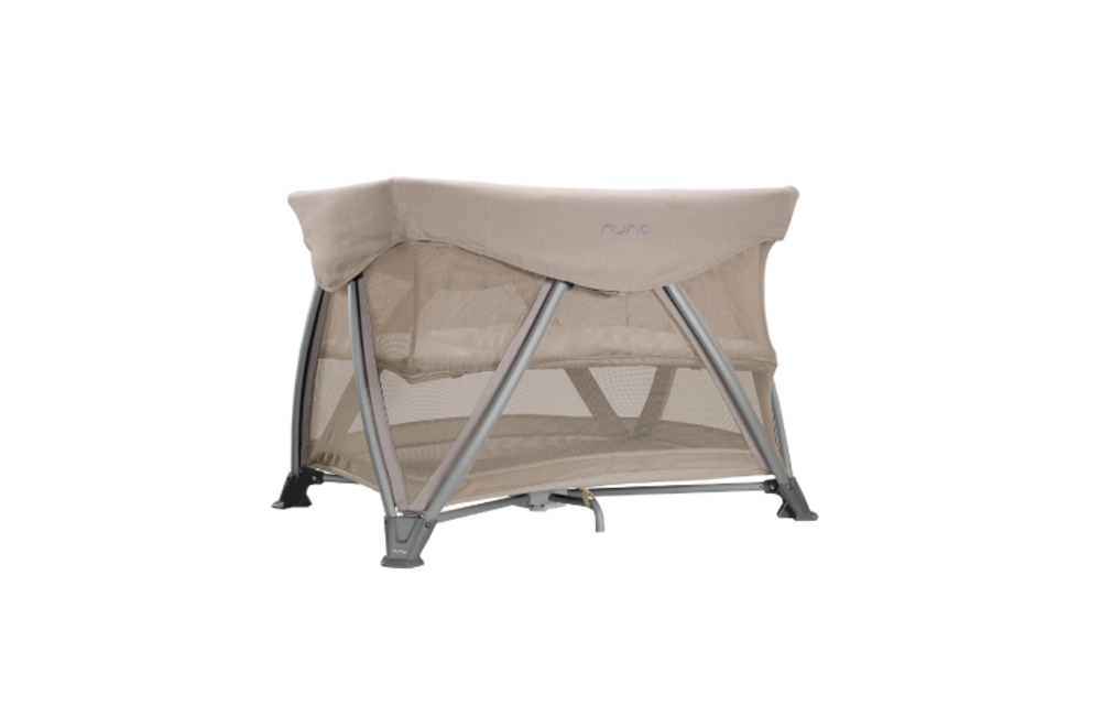 Nuna Sena Aire Pack and Play Playard Travel Crib With Bassinet In Champagne (With Organic Cotton Sheet)