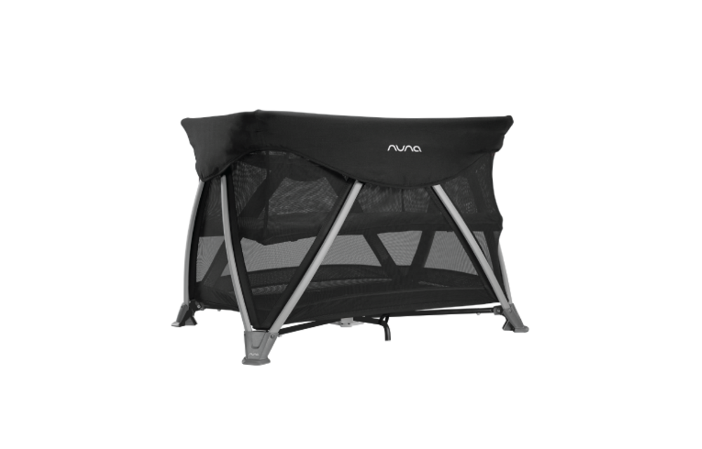 Nuna Sena Aire Pack and Play Playard Travel Crib With Bassinet In Caviar (With Organic Cotton Sheet)