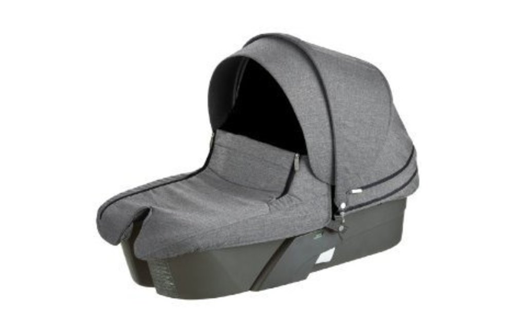 CLOSEOUT!! Stokke Xplory Carrycot In Silver Frame-Black Melange Fabric