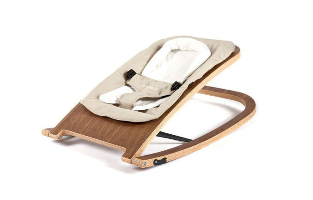 BabyHome Wave Rocker Walnut Frame With Sand Fabric