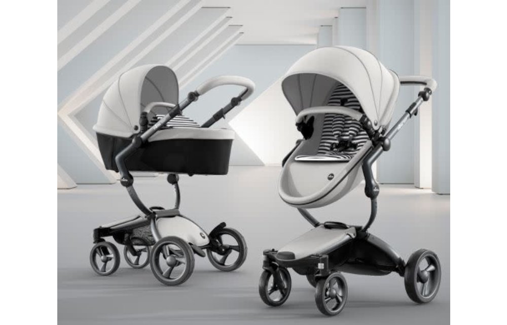 Mima Kids Xari Stroller Graphite Grey Chassis, Snow White Seat, Black & White Starter Pack
