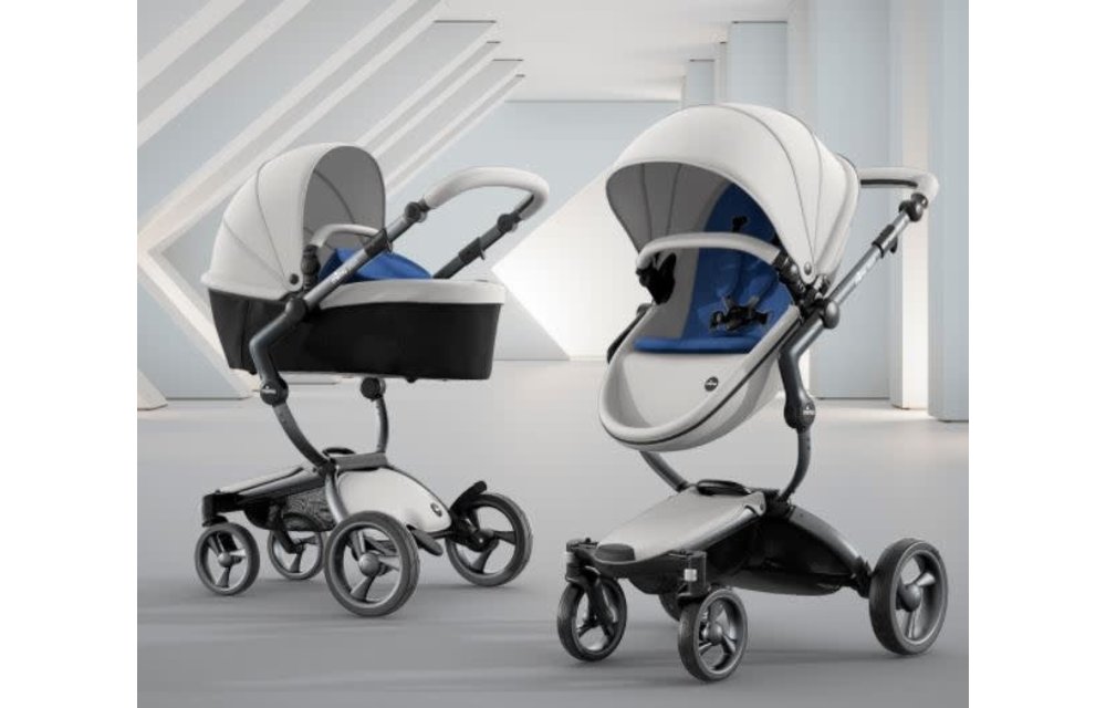 Mima Kids Xari Stroller Graphite Grey Chassis, Snow White Seat, Pixel Blue Starter Pack