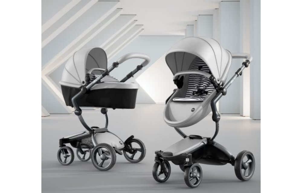 Mima Kids Xari Stroller Graphite Grey Chassis, Argento Seat, Black & White Starter Pack