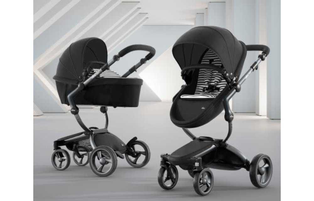 Mima Kids Xari Stroller Graphite Grey Chassis, Black Seat, Black & White Starter Pack