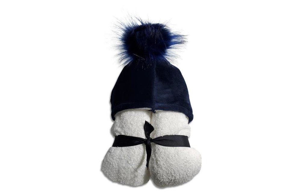 Winx + Blinx Hooded Towel In Pompom Navy White
