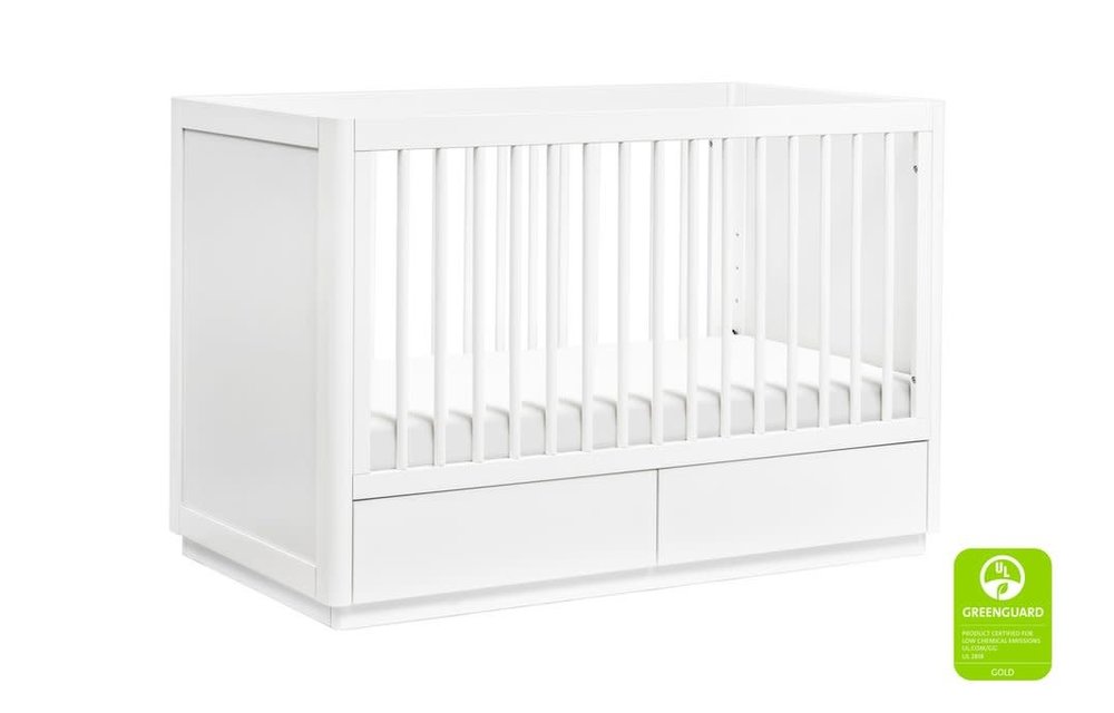 Baby Letto Bento 3 In 1 Convertible Storage Crib In White With Toddler Bed Conversion Kit