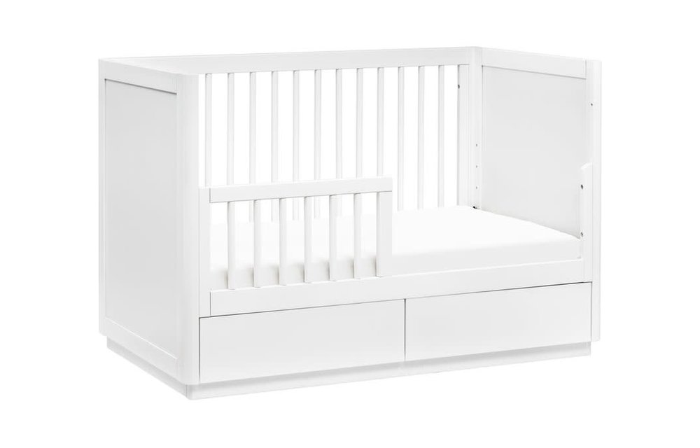 Baby Letto Bento 3 In 1 Convertible Storage Crib In White With Toddler Bed Conversion Kit