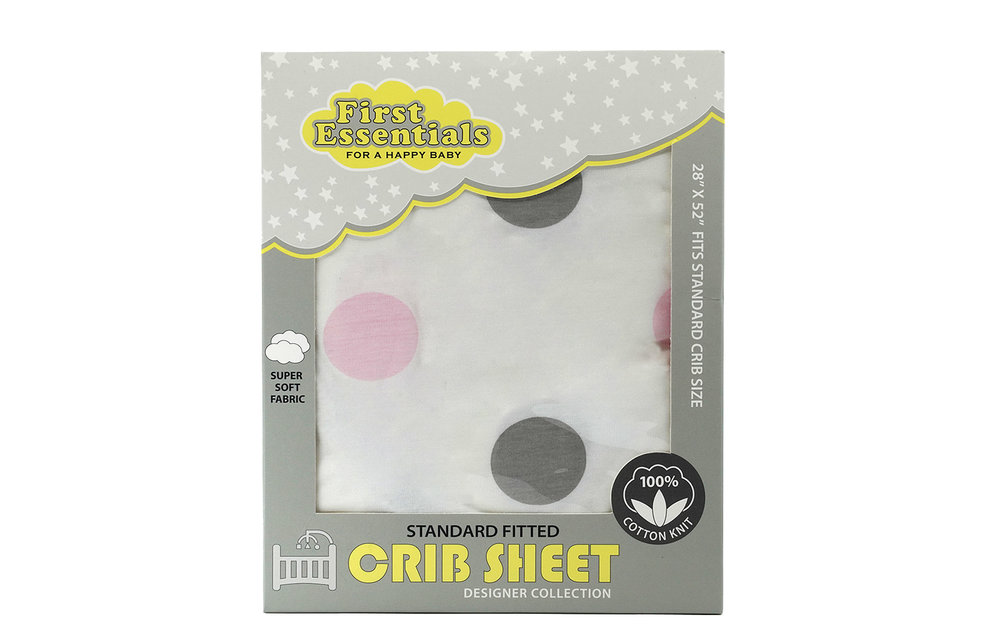 First Essentials Crib Sheet In Polka Dot Pink