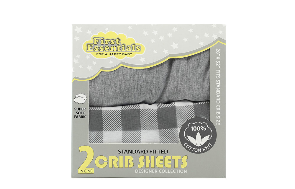 First Essentials Crib Sheet In Dark Gray/Checkered (2 Pack)
