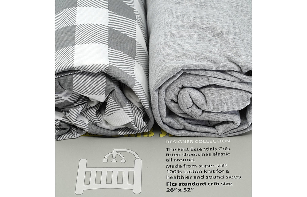 First Essentials Crib Sheet In Dark Gray/Checkered (2 Pack)