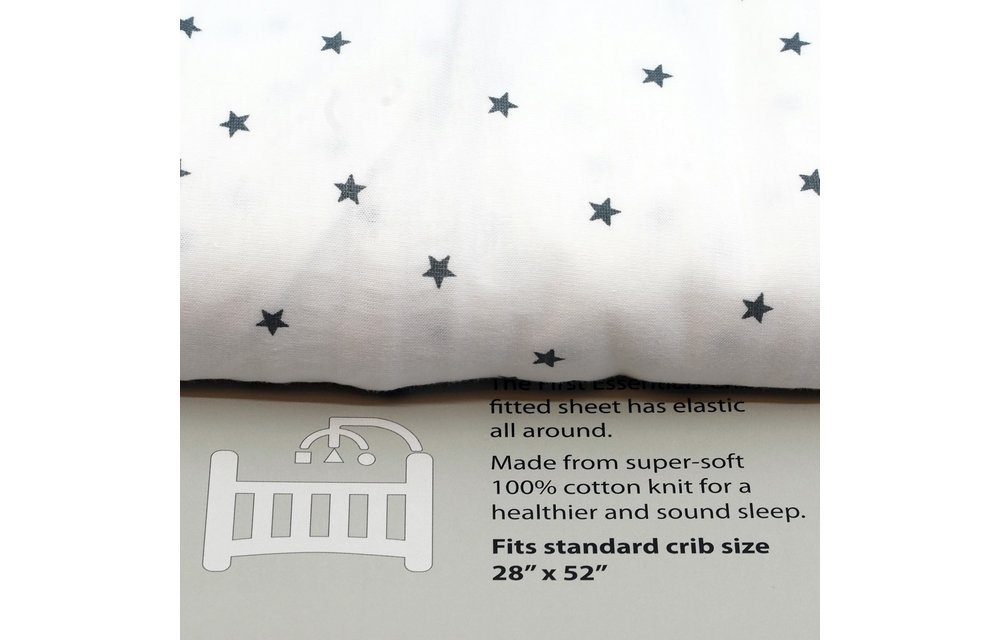 First Essentials Crib Sheet In Gray Stars