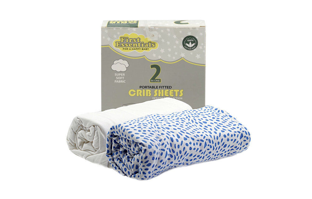 First Essentials Porta Crib Sheet In Blue Pebble/White (2 Pack)