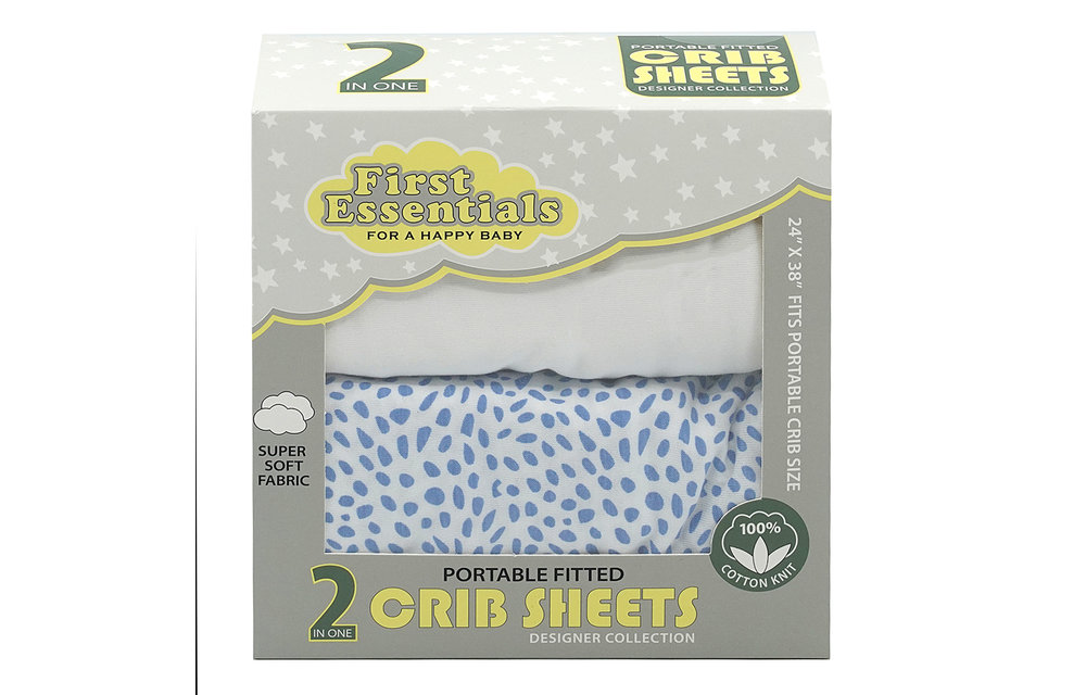 First Essentials Porta Crib Sheet In Blue Pebble/White (2 Pack)