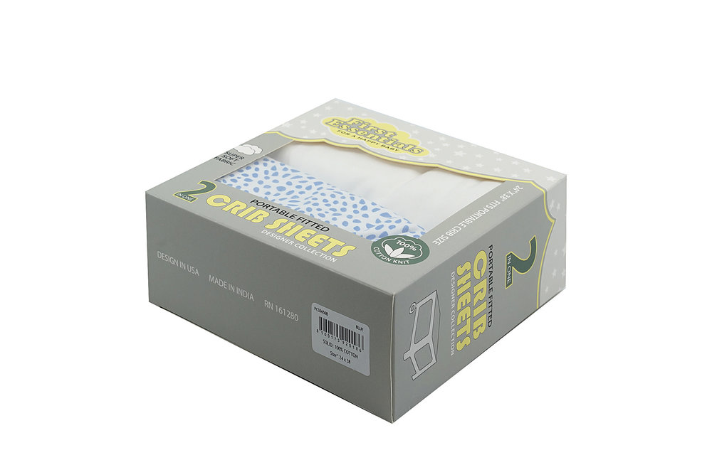 First Essentials Porta Crib Sheet In Blue Pebble/White (2 Pack)