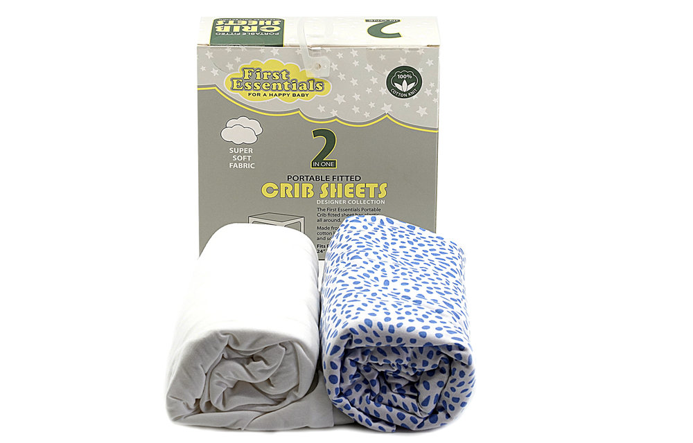 First Essentials Porta Crib Sheet In Blue Pebble/White (2 Pack)