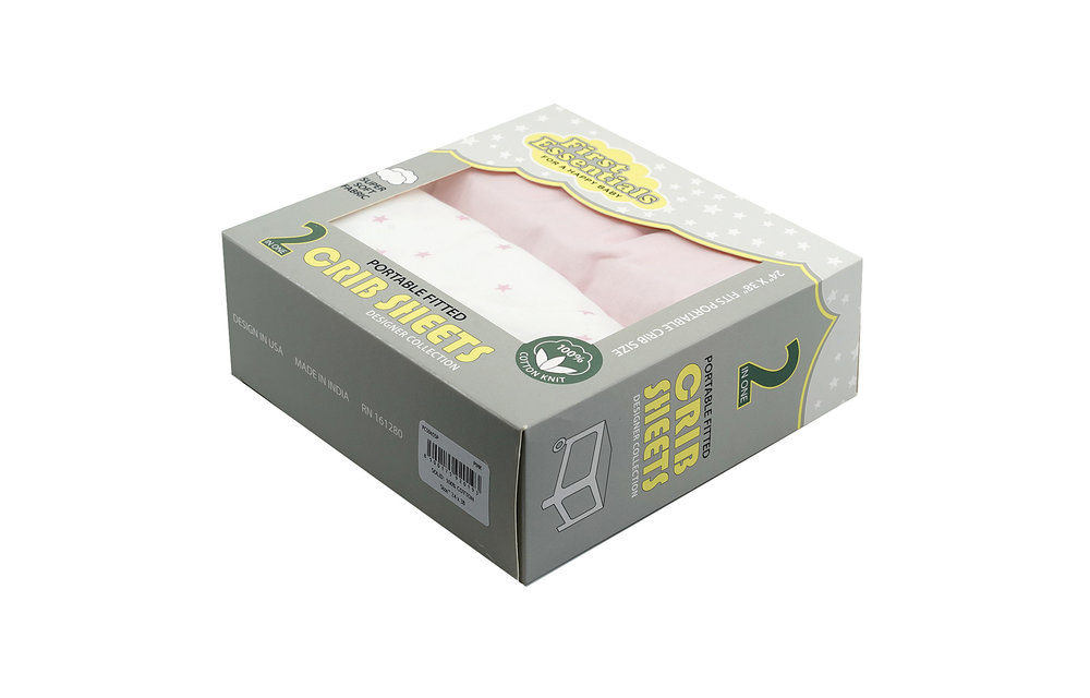First Essentials Porta Crib Sheet In Pink/Pink Stars (2 Pack)