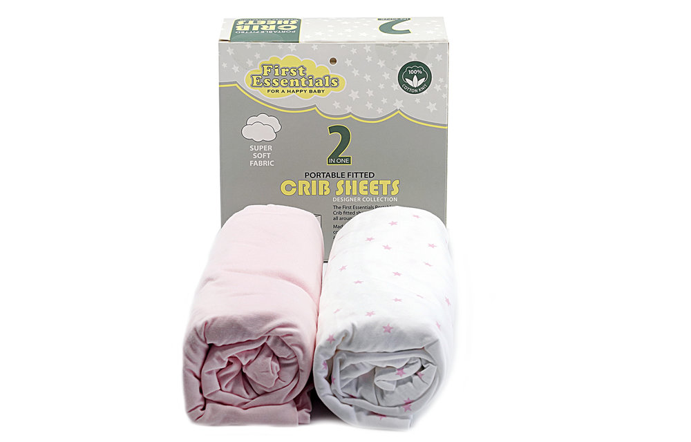 First Essentials Porta Crib Sheet In Pink/Pink Stars (2 Pack)