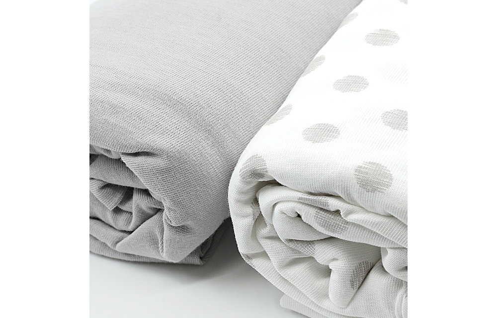 First Essentials Porta Crib Sheet In Light Gray /Gray Dots (2 Pack)