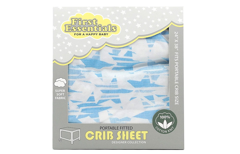 First Essentials Porta Crib Sheet In Blue Stars