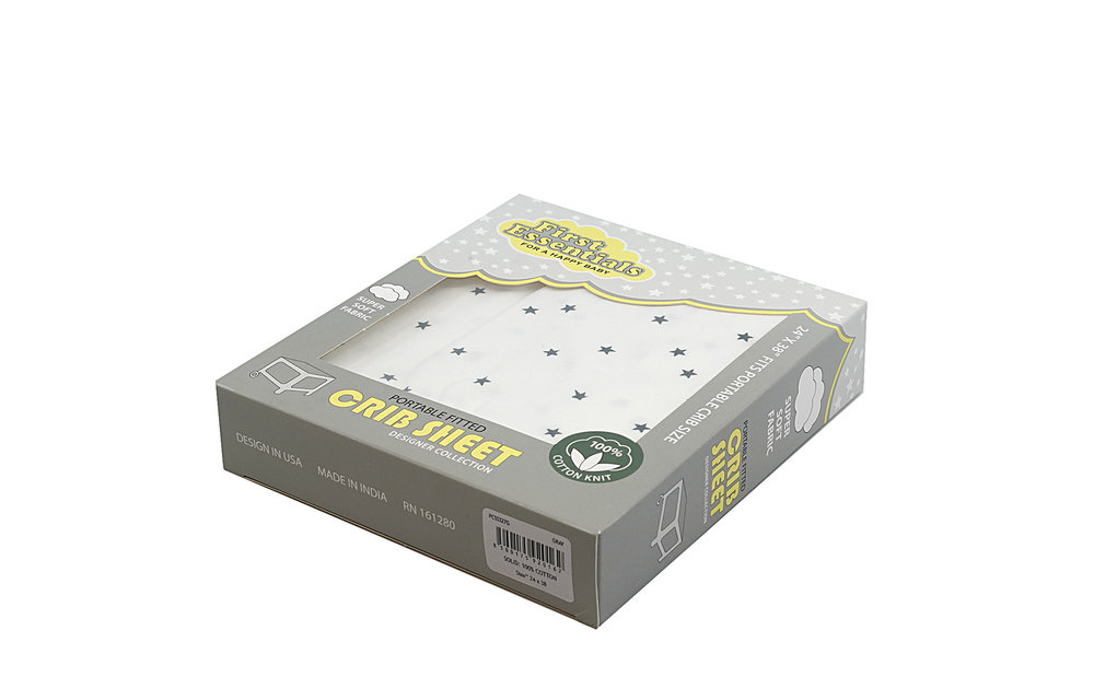 First Essentials Porta Crib Sheet In Gray Stars