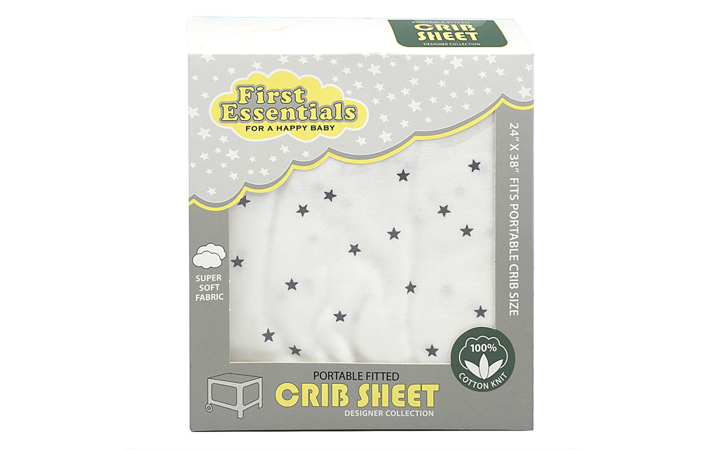 First Essentials Porta Crib Sheet In Gray Stars