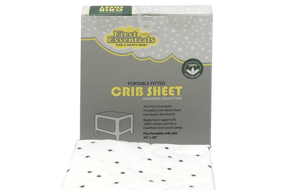 First Essentials Porta Crib Sheet In Gray Stars