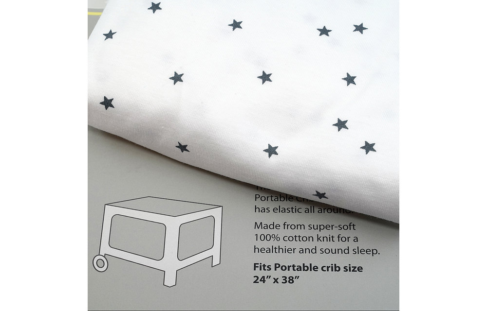 First Essentials Porta Crib Sheet In Gray Stars