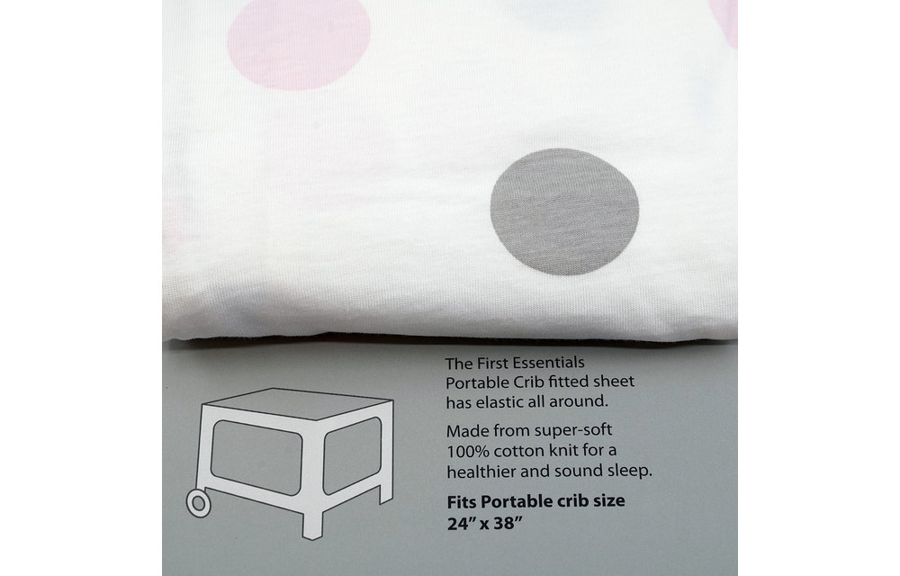 First Essentials Porta Crib Sheet In Polka Dot Pink