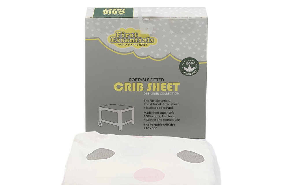 First Essentials Porta Crib Sheet In Polka Dot Pink